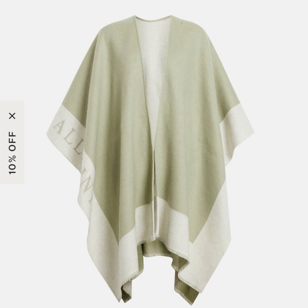 NWOT All Saints Border Logo Wool Ruana Scarf